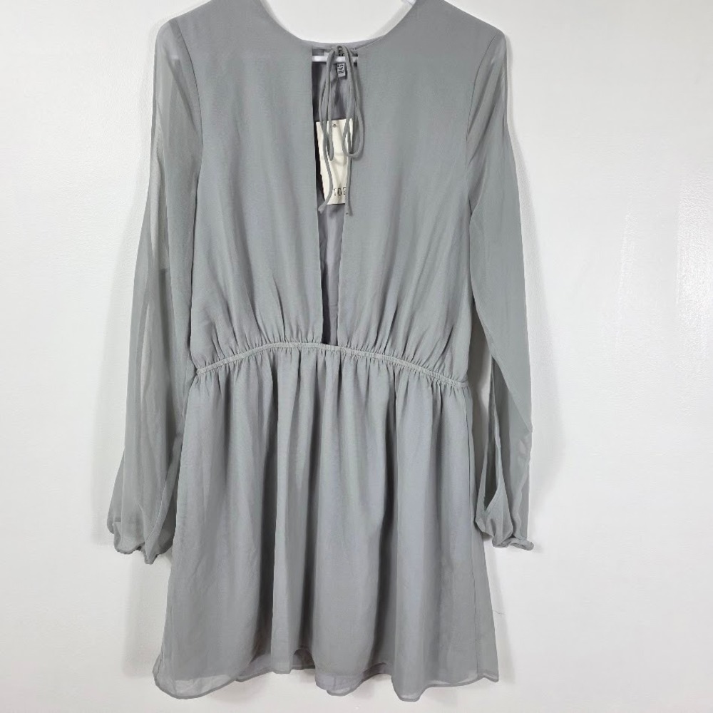 TOBI Gray Long Sleeve Cold Shoulder Tie Neck Mini Dress L G